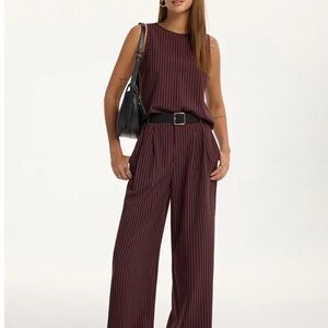 Commense Burgundy Pinstriped 2-Piece Set (Pants and Sleeveless Top)